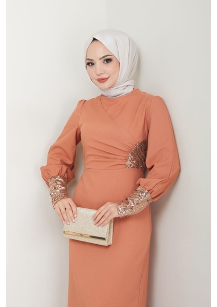 Kadın Giyim Abiye Moda Pul Aplikeli Incili Uzun Tesettür Abiye Elbise 2553 modelleri