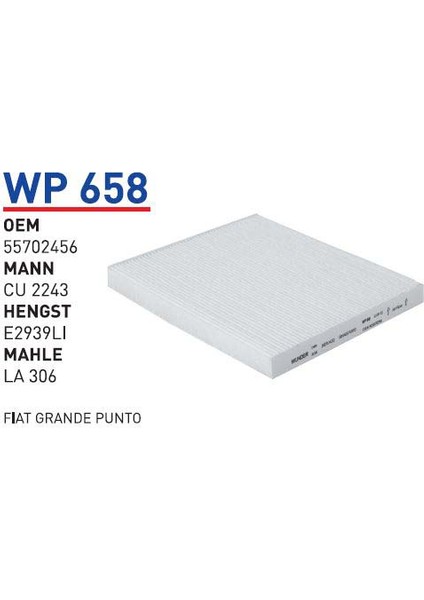 Wp658 Oem 55702456 Fıat grande punto Otomobil polen filtre pollen filter