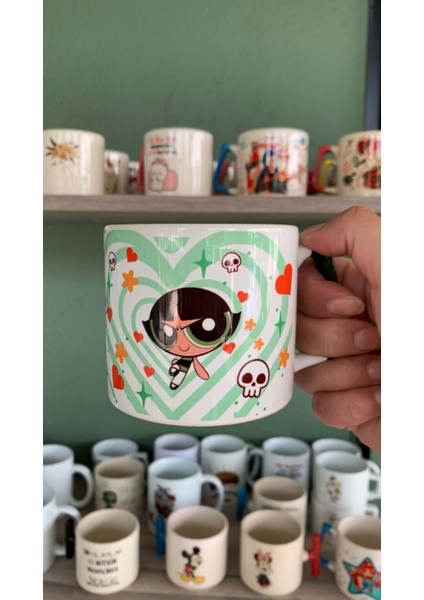 Powerpuff Girls - Buttercup Kalp Detaylı Kupa Bardak Kahve Fincanıe Fincanı 200 ml