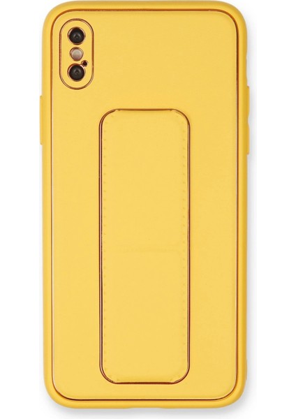 Iphone Xs Max Kılıf Coco Deri Standlı Kapak - Sarı Arbkd