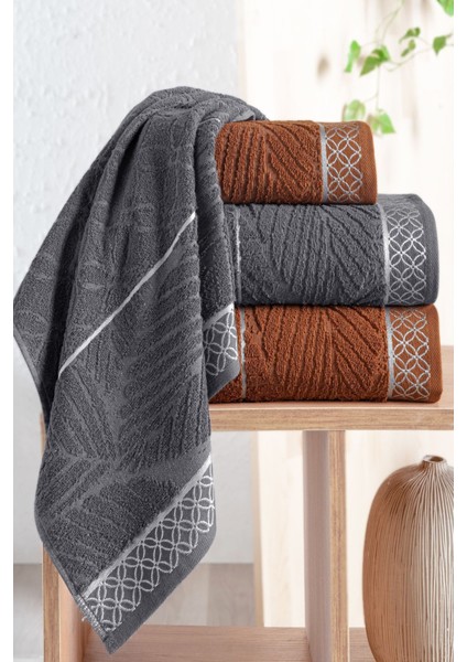 Dört Parça Pamuk Banyo Havlu Takımı, Gri Renkli, Yumuşak ve Dayanıklı Kullanım Keyfi