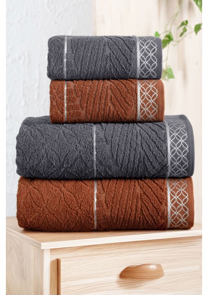 Dört Parça Pamuk Banyo Havlu Takımı, Gri Renkli, Yumuşak ve Dayanıklı Kullanım Keyfi fiyatları