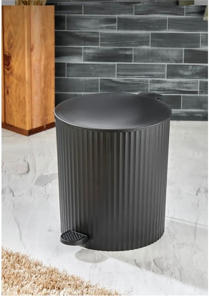 Yuvarlak Pedallı Çöp Kovası, Çizgili Kapaklı, Banyo ve Mutfak Için, Gri Renk fırsatları