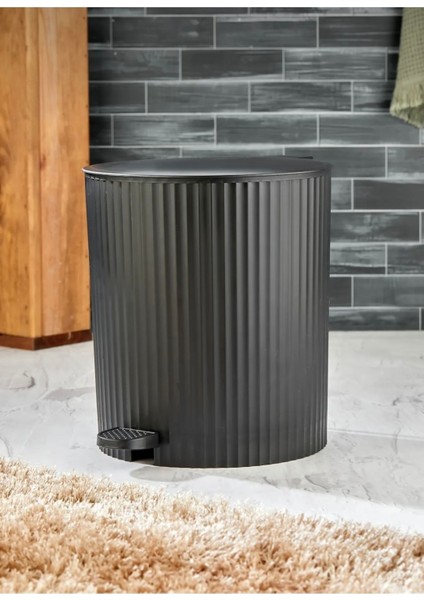 Yuvarlak Pedallı Çöp Kovası, Çizgili Kapaklı, Banyo ve Mutfak Için, Gri Renk indirimleri