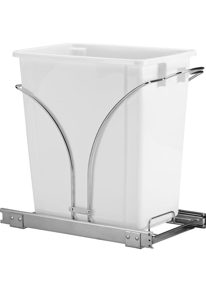 Glidez Krom Kaplama Çelik Çekme/kaydırmalı Gizli Tekli 9 Galon Plastik Çöp Kovası Dolap Altı Kullanım Için - Standart Boy Dolap, Krom ve Beyaz
