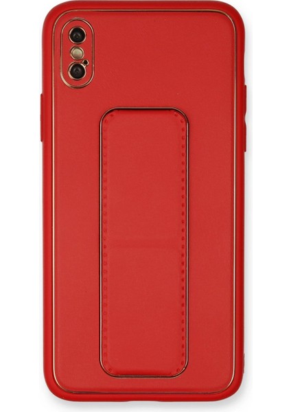 Iphone Xs Max Kılıf Coco Deri Standlı Kapak - Kırmızı Arbkd