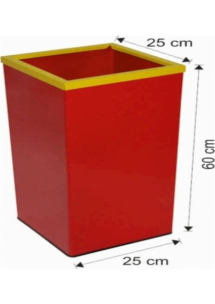 Sarı Kırmızı Metal Kare Çöp Kovası 37 Litre