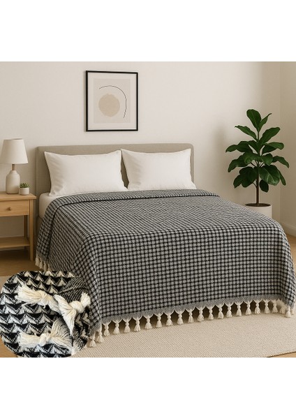 %100 Geri Dönüştürülmüş Iplikten Üretilmiş Armürlü Yatak Örtüsü / Pike / Koltuk Örtüsü – Düğüm Saçaklı – 200X230 cm fiyatları