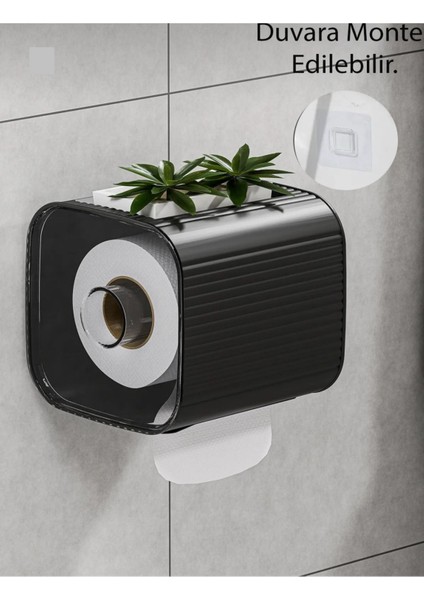 Yapışkan Askılı Tuvalet Kağıtlık, Siyah, Pratik ve Şık Tasarım