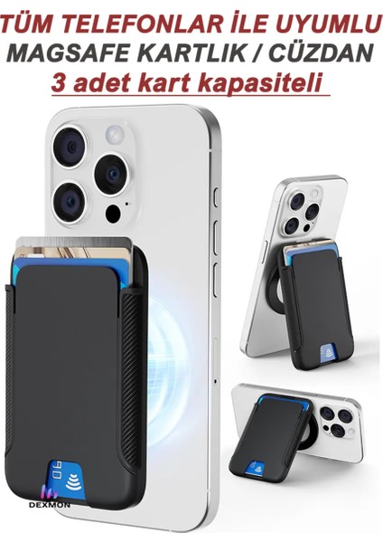 Tüm Telefonlar ile Uyumlu Standlı Magsafe Mıknatıslı Kartlık Cüzdan Pc Karbon