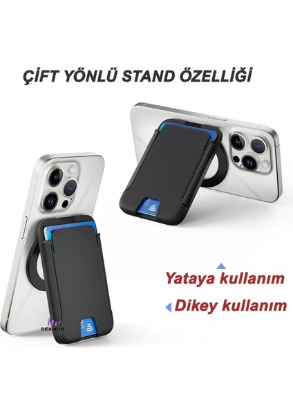 Tüm Telefonlar ile Uyumlu Standlı Magsafe Mıknatıslı Kartlık Cüzdan Pc Karbon modelleri