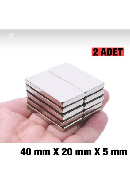 Plaka Mıknatısı, Köşeli Neodyum Mıknatıs, 40 x 20 x 5 Mm, Süper Güçlü Magnet - 2 Adet