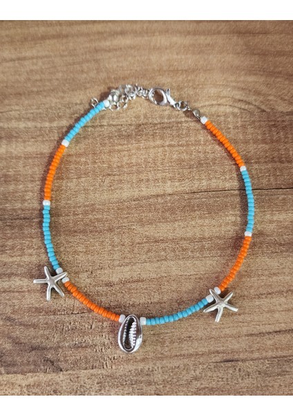 Bohem Tarz Boncuklu Halhal – Deniz Yıldızı ve Deniz Kabuğu Charm’lı, Turuncu-Mavi fiyatları