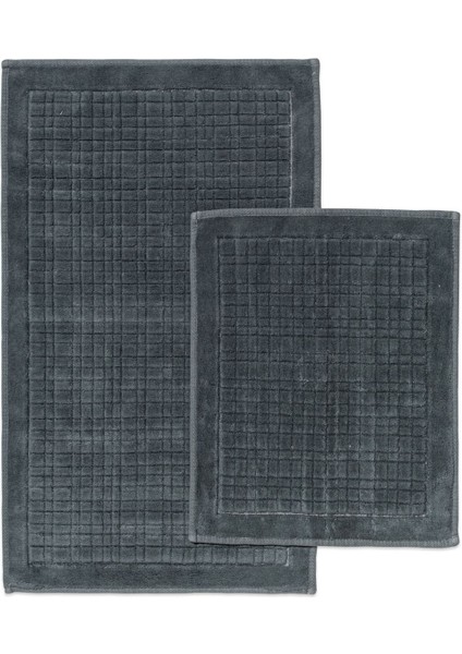 Ekose Desenli 2'li Pamuk Banyo Paspas Seti, Siyah, Yumuşak ve Şık Tasarım