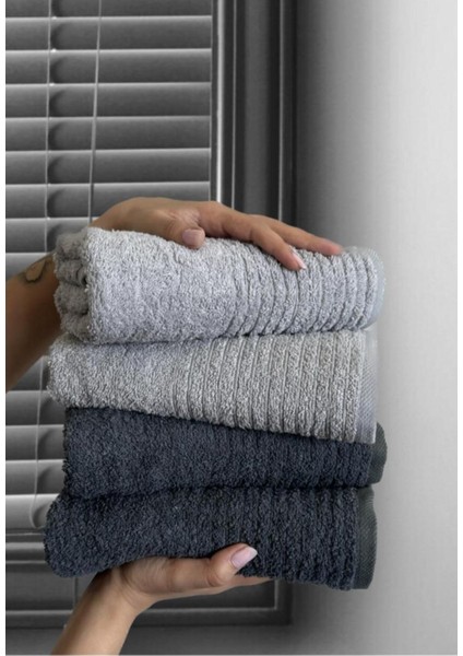 %100 Pamuk Fitilli 4'lü El ve Yüz Havlu Seti, Gri, Yumuşak ve Dayanıklı Kullanım fiyatları