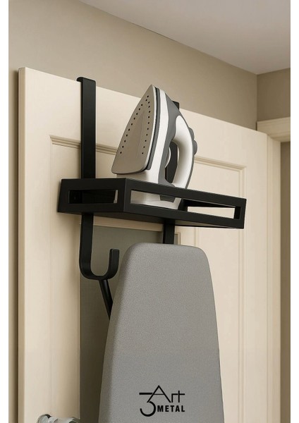 Yer Tasarruflu Kapı Arkası Ütü ve Masası Askılığı Siyah Metal Stand