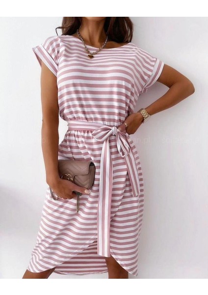 Kadın Kuşaklı Turlu Viskon Kumaş Elbise