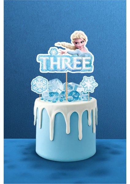 Frozen Elsa Temalı 3 Yaş Three 3 Lü Pasta Süsü