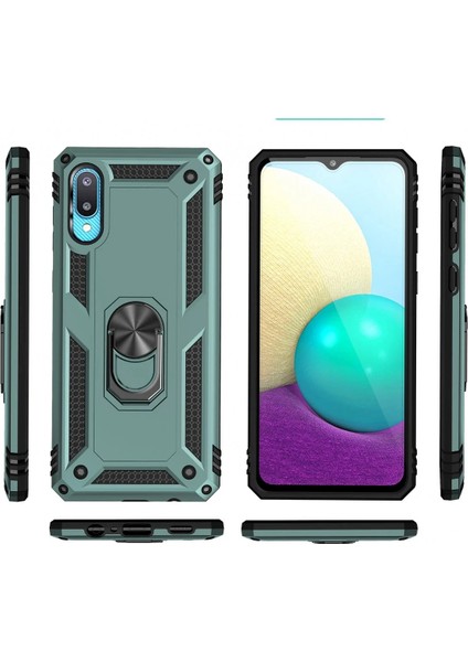 Samsung Galaxy A02 Kılıf Sofya Yüzüklü Silikon Kapak - Yeşil Arbkd modelleri