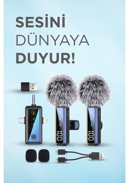 H68 Type-C + Lightning + Aux 2li 3in1 Kablosuz Yaka Mikrofonu fiyatları