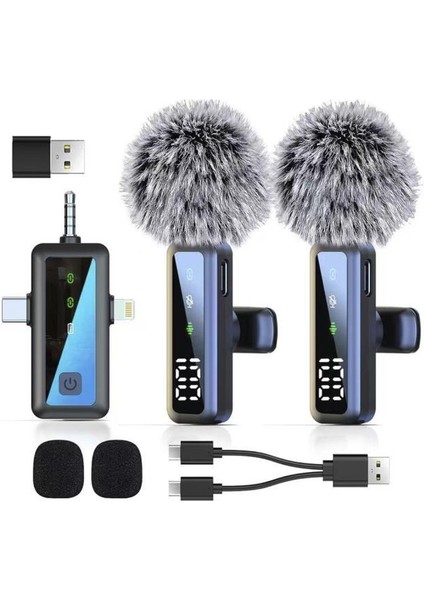 H68 Type-C + Lightning + Aux 2li 3in1 Kablosuz Yaka Mikrofonu fırsatları