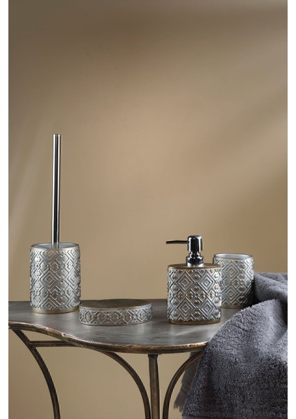 Gri 4 Parça Banyo Seti, Sıvı ve Katı Sabunluk, Diş Fırçalık, Tuvalet Fırçası fiyatları