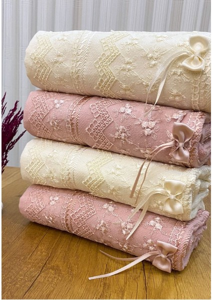 50X90 4'lü Pamuklu Kadife Güpürlü Fiyonklu Desenli Havlu Bej fiyatları