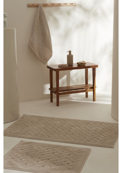 Bej Renkli Çiftli Banyo Paspası Seti, Yumuşak ve Şık Tasarım