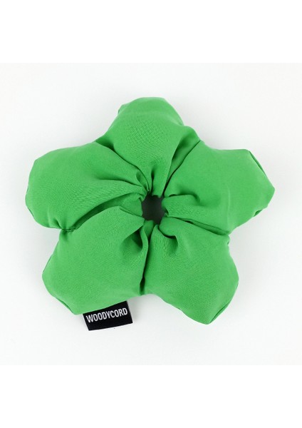 El Yapımı Canlı Yeşil Pofuduk Scrunchie Toka