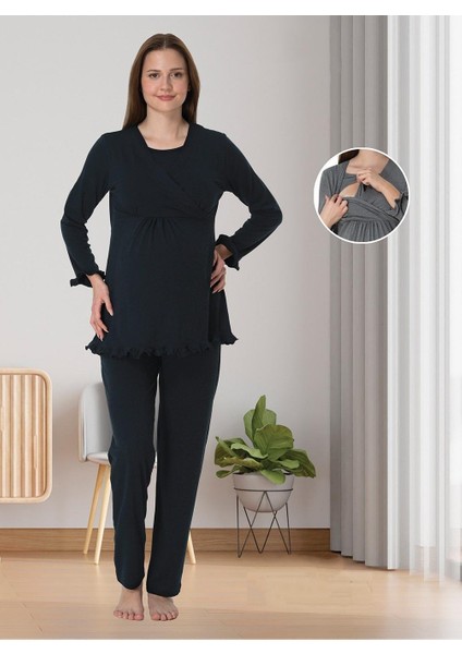 Dvina Effortt Lohusa Pijama Takımı Lacivert - 4042