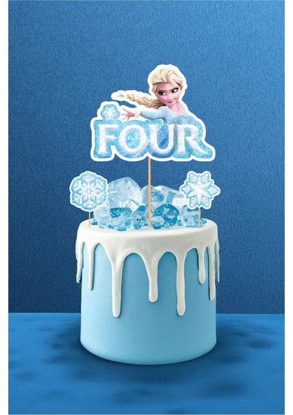 Frozen Elsa Temalı 4 Yaş Four 3 Lü Pasta Süsü