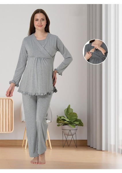 Dvina Effortt Lohusa Pijama Takımı Gri - 4042