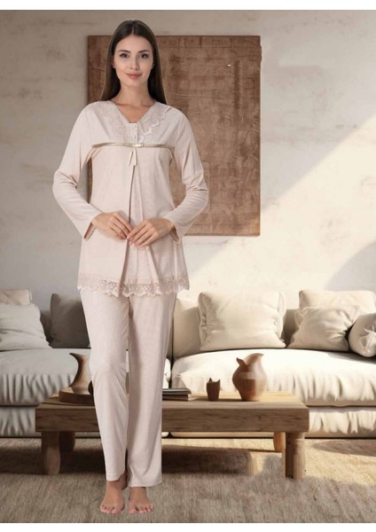 Dvina Effortt Lohusa Pijama Takımı Bej - 4032