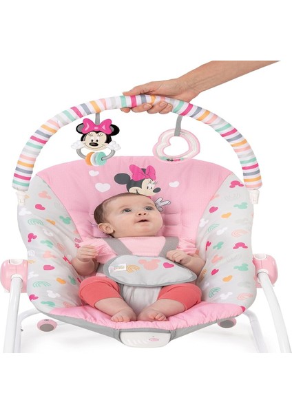 Starts Disney Bebek Minnie Mouse'u Titreşimli ve Çıkartılabilir Oyuncak Çubuğuna Sahip, Bebekten Yürümeye Başlayana Sallanan Oyuncaklı Beşik - Forever Besties, Yenidoğan ve Üzeri