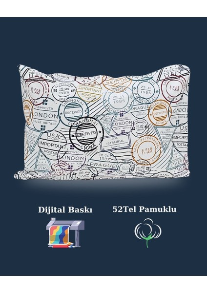 Seyahat Damga Yazılı Yastık Kılıfı | Istanbul London | 2 Adet | 50 x 70