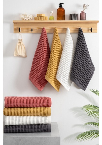 2'li Kiremit Renk Waffle Banyo Havlusu, Yumuşak ve Yüksek Su Emiciliğiyle Konfor Sağlar modelleri