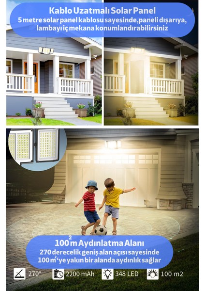 Geniş Açılı Solar Projektör Bahçe Aydınlatma – 348 Led, Kumanda Kontrollü, Sarı Işık fiyatları