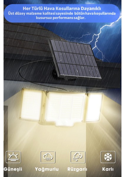 Geniş Açılı Solar Projektör Bahçe Aydınlatma – 348 Led, Kumanda Kontrollü, Sarı Işık