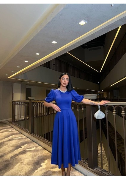 Kadın Bisiklet Yaka Kısa Kol Lastik Detay Uzun Elbise fiyatları