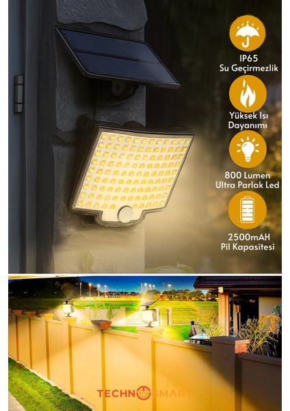 Güneş Enerjili Bahçe Aydınlatması – 106 Led, Sarı Işık, Kumandalı IP65 Solar Duvar Lamba fiyatları