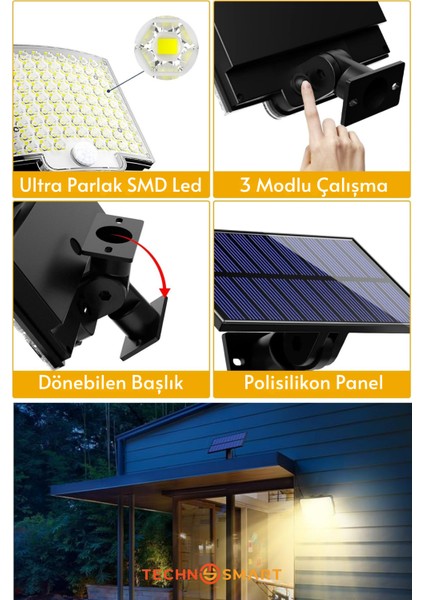 Güneş Enerjili Bahçe Aydınlatması – 106 Led, Sarı Işık, Kumandalı IP65 Solar Duvar Lamba indirimleri