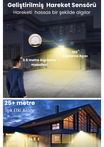 Solar 220 LED – 5m Kablolu, IP65, Kumandalı, 3 Modlu, Güneş Enerjili Bahçe Aydınlatma - Sarı Işık modelleri