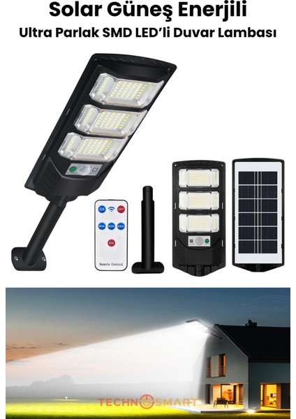 Solar 144 LED Kumandalı Duvar Lambası – Güneş Enerjili, IP65, 3 Modlu Bahçe Aydınlatma