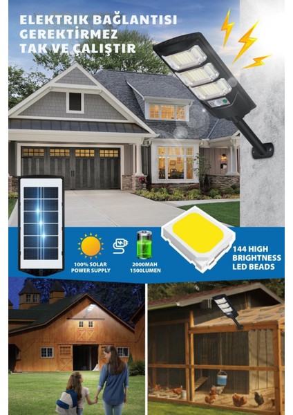 Solar 144 LED Kumandalı Duvar Lambası – Güneş Enerjili, IP65, 3 Modlu Bahçe Aydınlatma fiyatları