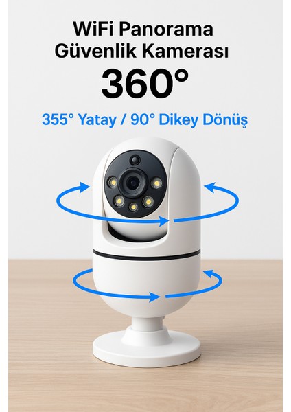360° Wifi Panoramik Güvenlik Kamerası – Uzaktan Izleme, Gece Görüşlü, Ampul Tipi