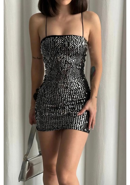 Askılı Pullu Gece Parti Davet Şık Trend Mini Elbise fiyatları