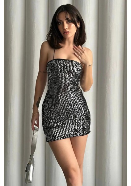 Askılı Pullu Gece Parti Davet Şık Trend Mini Elbise modelleri