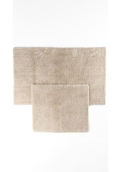 Yumuşak ve Şık Pamuk Banyo Halısı Seti, 2'li, Bej Renkli Konfor Sağlar.