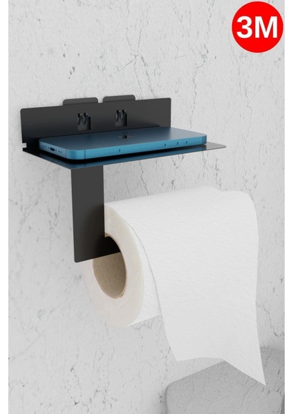 Siyah Metal Güçlü Yapışkanlı Telefon ve Tuvalet Kağıtlık MT92S