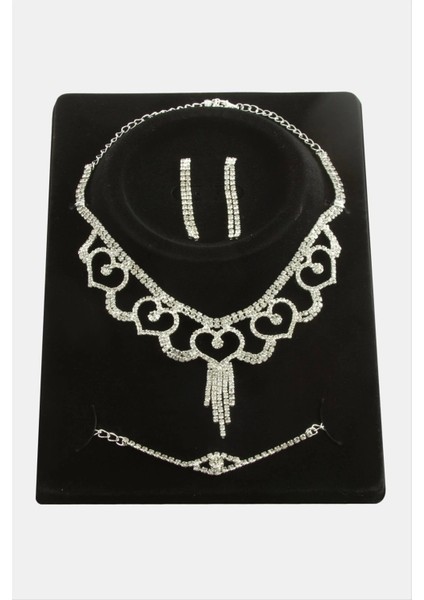 Kalp Taşlı Lüks Set Kolye